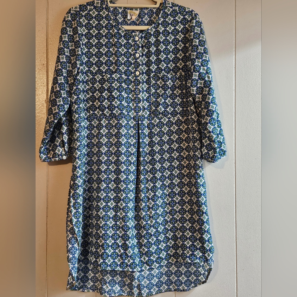Fig & Flower Blue Green Abstract Tunic Dress -Size Large - EUC